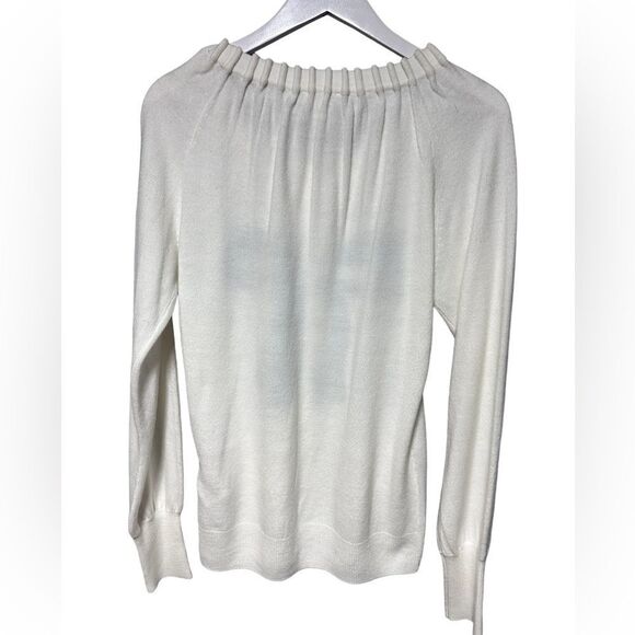 NWOT Cream Luxe Cardigan With Black Bow & Scalloped Trim Size Large - Picture 8 of 15